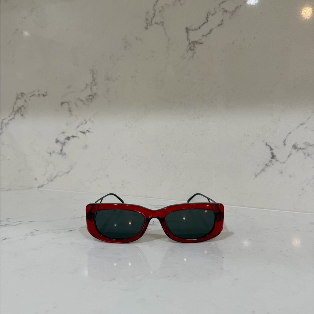 Prada Red Rectangular Sunglasses with Black Lenses - Picture 4 of 6